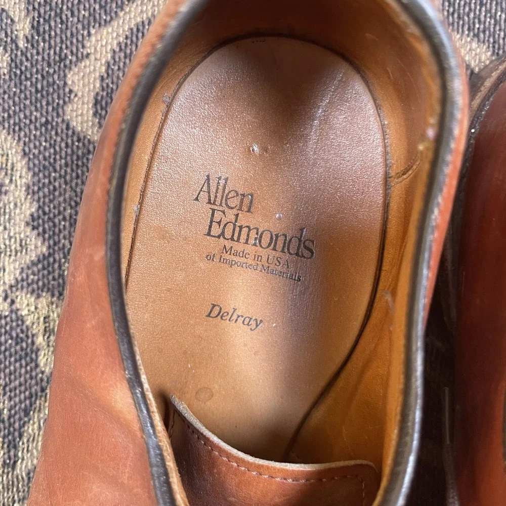 Allen Edmonds Delray Brown Leather Split Toe Oxfords Lace Up Men's Shoes 9.5